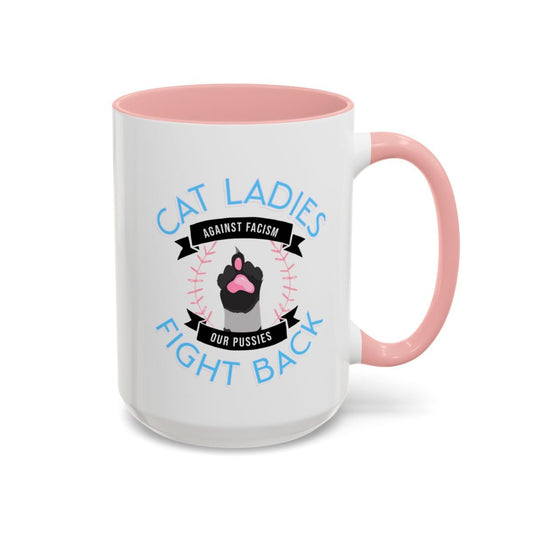 Cat Lady Against Fascism- Trans Pride Color Scheme Ceramic Mug 15oz